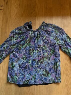 SAYLOR Purple Multi Floral Smocked-Neck Blouse